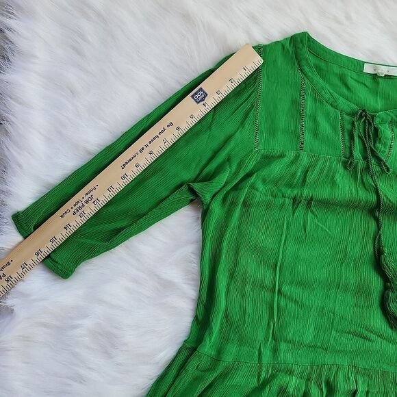 Entro -325 Anthropologie Kelly Green 3/4 Sleeve peasant blouse top Small - Picture 6 of 7